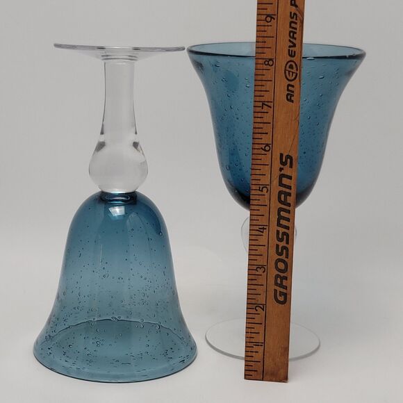 Artland Iris Seeded Cobalt Blue Hand Blown Bubbles Glasses Water Wine Goblets - Picture 5 of 8